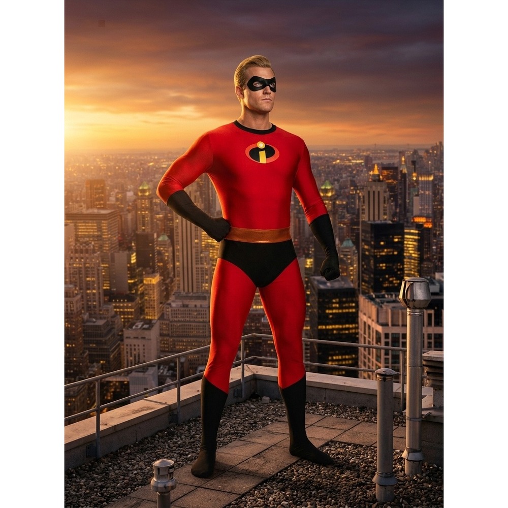 Mr Incredible Adult Costume Disney Pixar Disguise Red Black Superhero XL 42-46